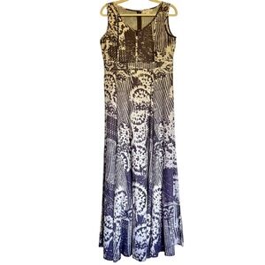 Coldwater Creek‎ Maxi Dress Tie Dye Quilted Gray Cream Size 10